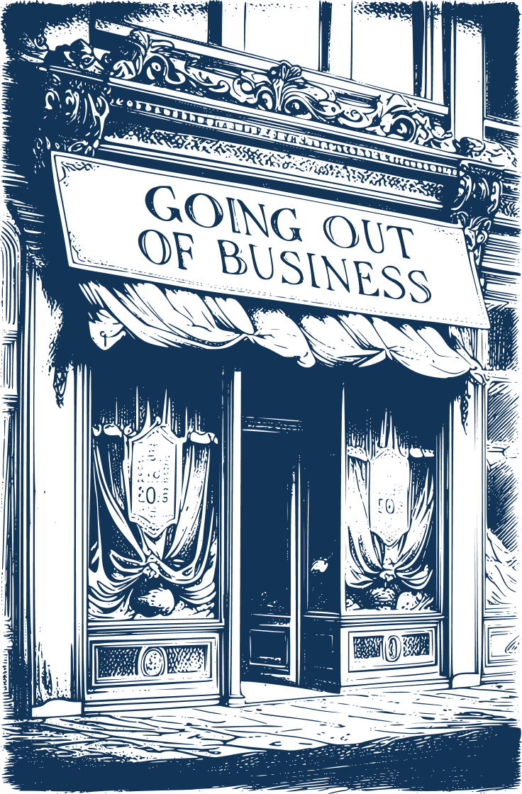 A storefront with an out of business sign, depicting the potential results of not owning your own eCommerce platform